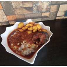 Ewa agoyin  with fish and plantain