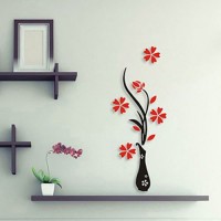 Retro vase flower tree pattern diy home room tv-red black