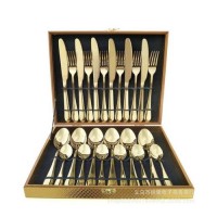 Set of 24pcs gold plated cutlery spoon fork and knife