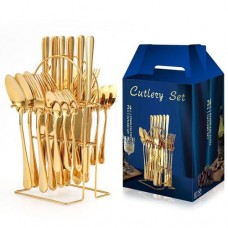 Gold cutlery spoon set with rack- 24 pcs