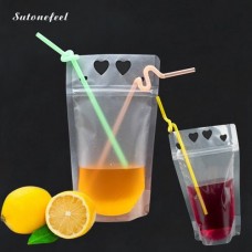 50pcs portable juice bags plastic drink pouches zip cup