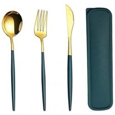 Gold mix spoon, fork and knife set with case (3pcs)