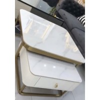 White double layered center table with drawer