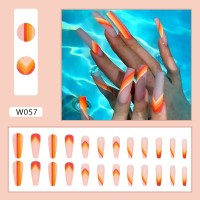 Orange & pink striped  press on nails 