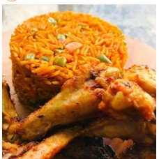 Jollof rice and 7 chicken wings