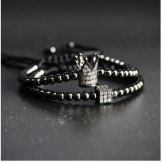 Black beads adjustable bracelets 2pcs set