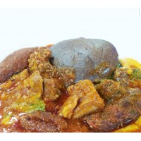 Amala with cow assorted meat