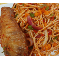 Spaghetti jollof with spicy turkey