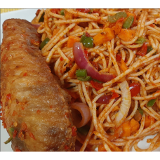 Spaghetti jollof with spicy turkey