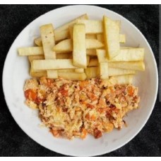 Fried yam and egg sauce 