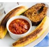 Roasted plantain and red oil sauce