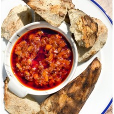 Roasted yam with red oil sauce