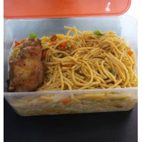 Stir fry spaghetti and grilled chicken 