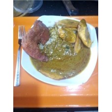 Rice with banga (ofe aku), plantain and chicken 